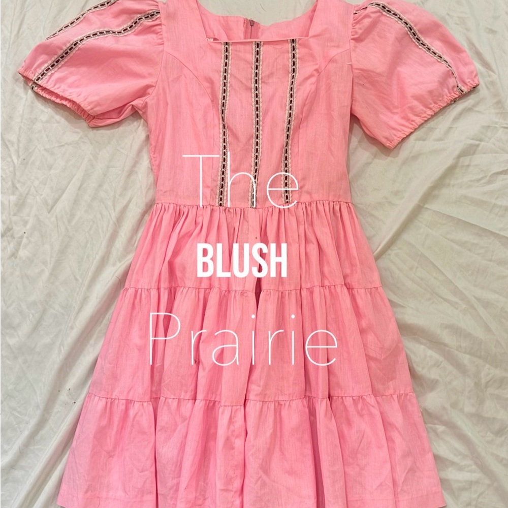 Blush Prairie Tiered Cottage Dress with Puff Sleeves
